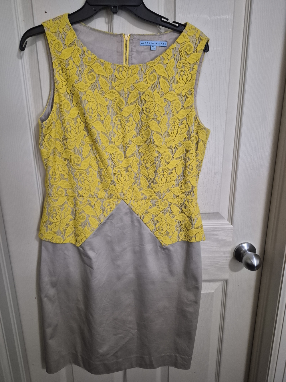 Antonio Melani Yellow Lace Peplum Sheath Dress Size 12
